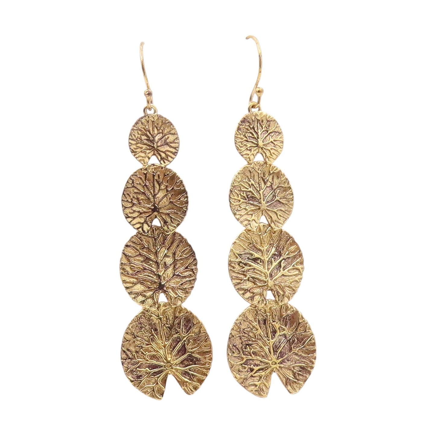 925 Sterling Silver Vintage Earrings Gold Plated Etched Lotus Leaf Drop  EG13887
