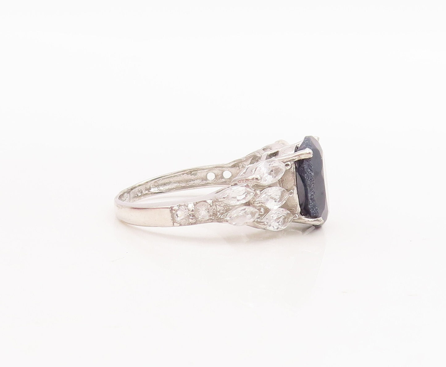 925 Sterling Silver Vintage Ring Oval Cut Sapphire Marquise Topaz Sz 7.5 RG29182
