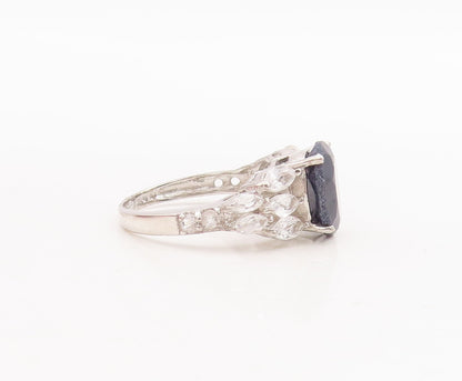 925 Sterling Silver Vintage Ring Oval Cut Sapphire Marquise Topaz Sz 7.5 RG29182