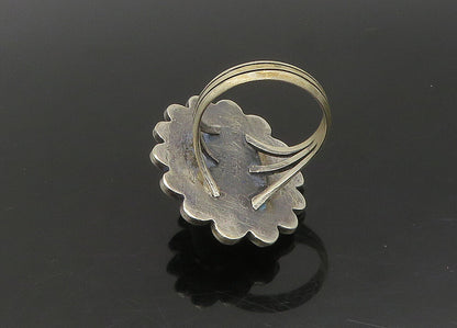 MEXICO 925 Silver  Vintage Green Jasper Floral Cocktail Ring Sz 8  RG23313
