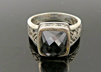925 Sterling Silver  Vintage Faceted Black Spinel Cocktail Ring Sz 10  RG22602
