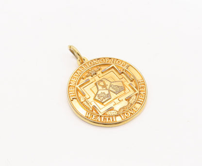 925 Sterling Silver Vintage Pendant Gold Plated Carved Medallion Of Hope PT23173