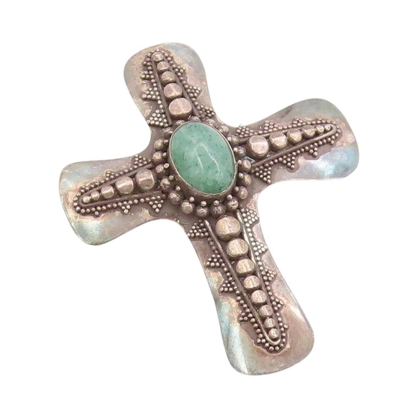 925 Sterling Silver Vintage Brooch Cabochon Turquoise Religious Cross  BP11950