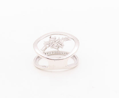 925 Sterling Silver Vintage Ring Brutalist Design Cutout CZ   Sz 7.5  RG29955