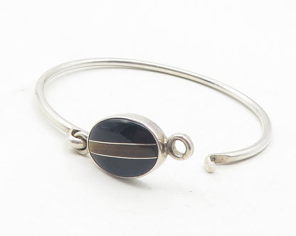 CII MEXICO 925 Silver  Vintage Black Onyx & Tiger's Eye Bangle Bracelet BT4636