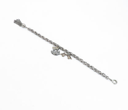 POST BELL TRADING 925 Silver  Vintage Charmed Twist Link Chain Bracelet BT1839