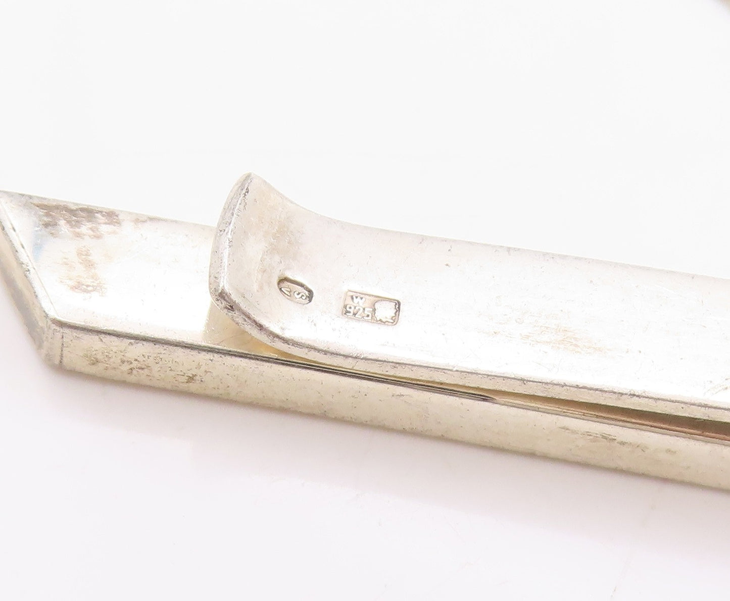 925 Sterling Silver Vintage Tie Bar POLAND Minimalist Clip With Chain  TR4002