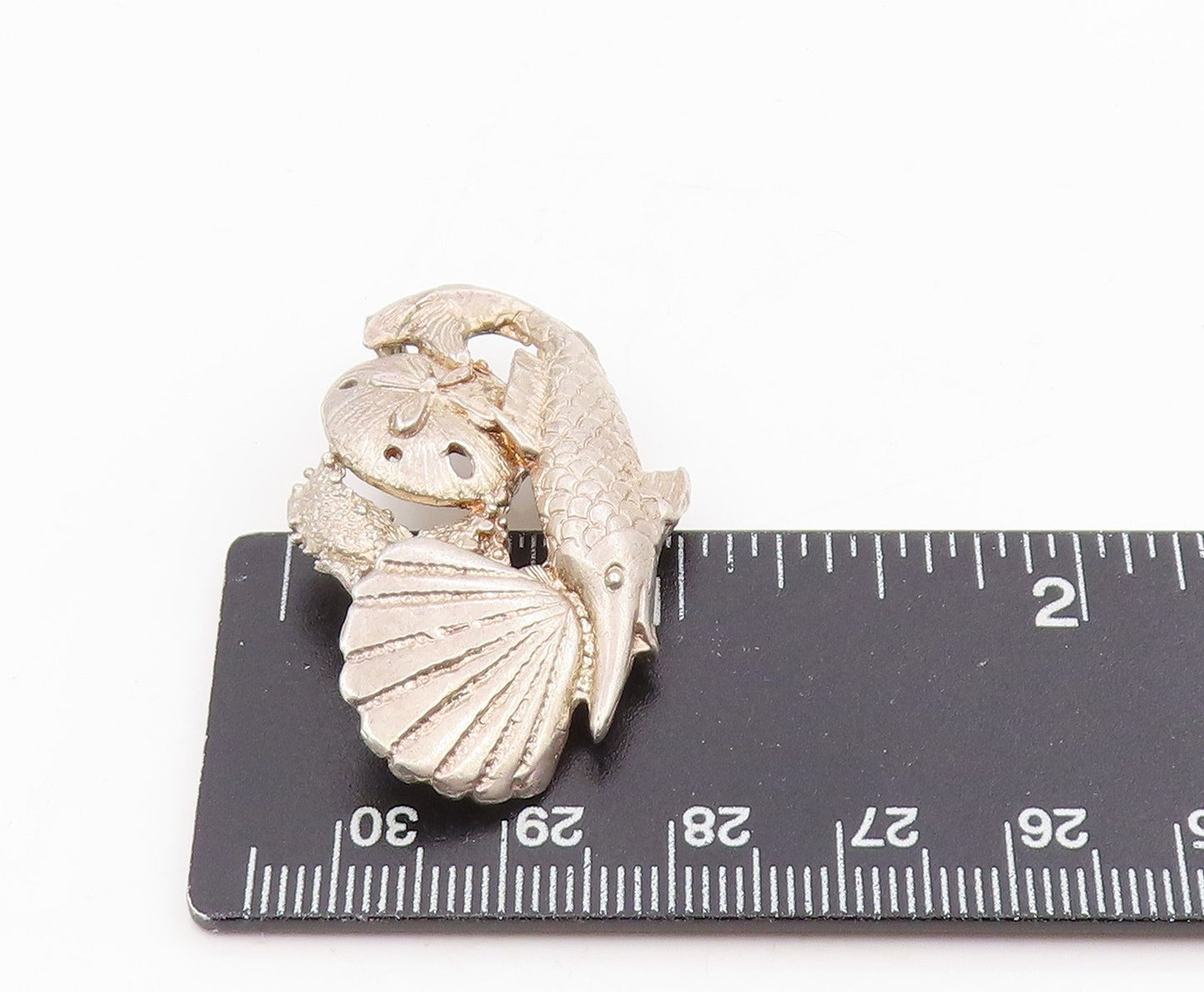 925 Sterling Silver Vintage Pendant Etched Ocean Life Collection Charm  PT25765