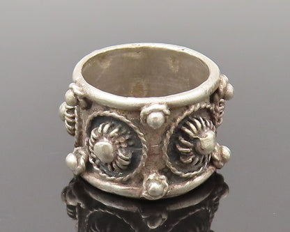 MEXICO 925 Silver  Vintage Raised Edge Floral Beaded Detail Ring Sz 5  RG26504