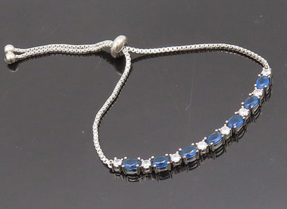 925 Sterling Silver  Vintage Blue White CZ Adjustable Tennis Bracelet  BT10060