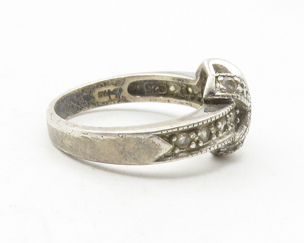 925 Sterling Silver  Vintage Topaz Crossover X Design Band Ring Sz 7  RG12099