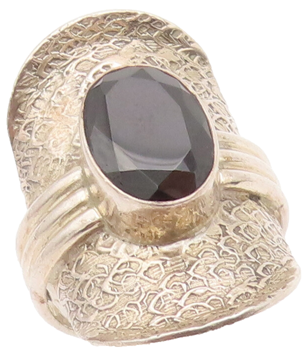 925 Sterling Silver Vintage Ring Dented Shield Beaded Oval Onyx Sz 11 RG27823