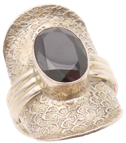 925 Sterling Silver Vintage Ring Dented Shield Beaded Oval Onyx Sz 11 RG27823