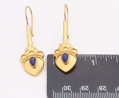 925 Sterling Silver Vintage Earrings Gold Plated Drop Gemstone Flower  EG13188