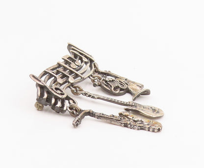 925 Sterling Silver Vintage Brooch Musical Notes & Instrument Charm Pin  BP12058