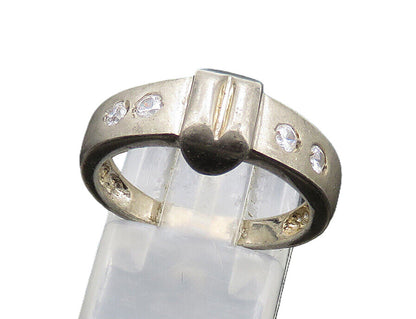 925 Sterling Silver Vintage Cubic Zirconia Smooth Matte Band Ring Sz 7 RG20740