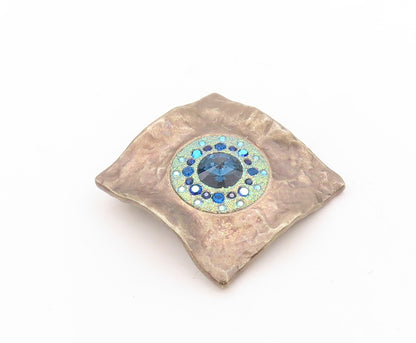 925 Sterling Silver Vintage Pendant Dark Tone Antique Blue CZ Inlay  PT23656