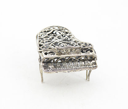 925 Sterling Silver  Vintage Heart Swirl Grand Piano Trinket (OPENS)  TR1363