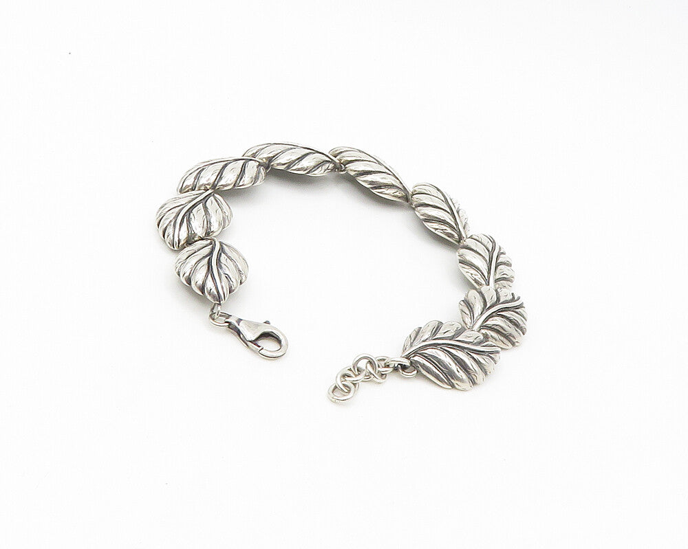 DESIGNER 925 Sterling Silver  Vintage Shiny Floral Leaf Chain Bracelet  BT7151