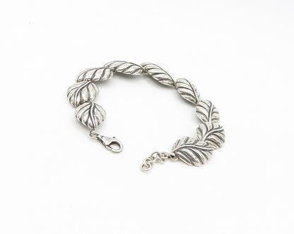 DESIGNER 925 Sterling Silver  Vintage Shiny Floral Leaf Chain Bracelet  BT7151