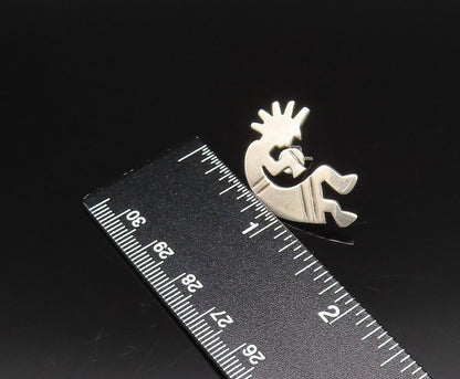MEXICO 925 Silver  Vintage Carved Kokopelli Dancer Stud Earrings  EG12198