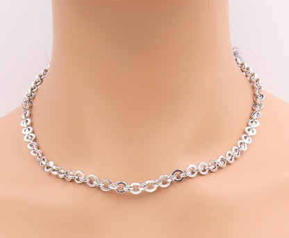 925 Sterling Silver Vintage Necklace Geometric Interlocking Link Chain NE4618