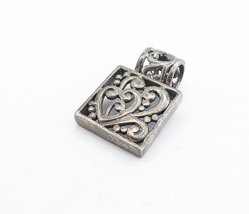 925 Sterling Silver  Vintage Oxidized Love Heart Swirl Pattern Pendant  PT4679