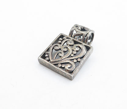 925 Sterling Silver  Vintage Oxidized Love Heart Swirl Pattern Pendant  PT4679