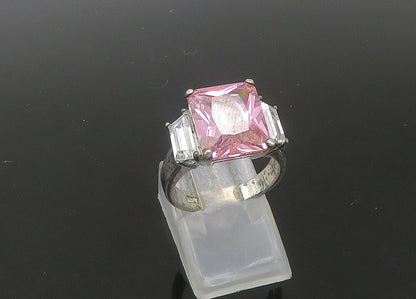 925 Sterling Silver Vintage Pink & White Cubic Zirconia Band Ring Sz 6 RG22289