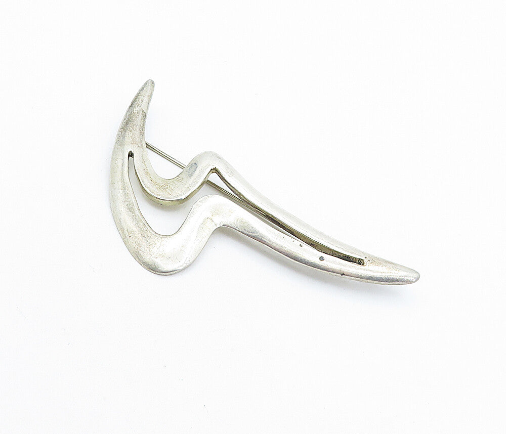 MEXICO 925 Sterling Silver  Vintage Shiny Modernist Design Brooch Pin  BP2399