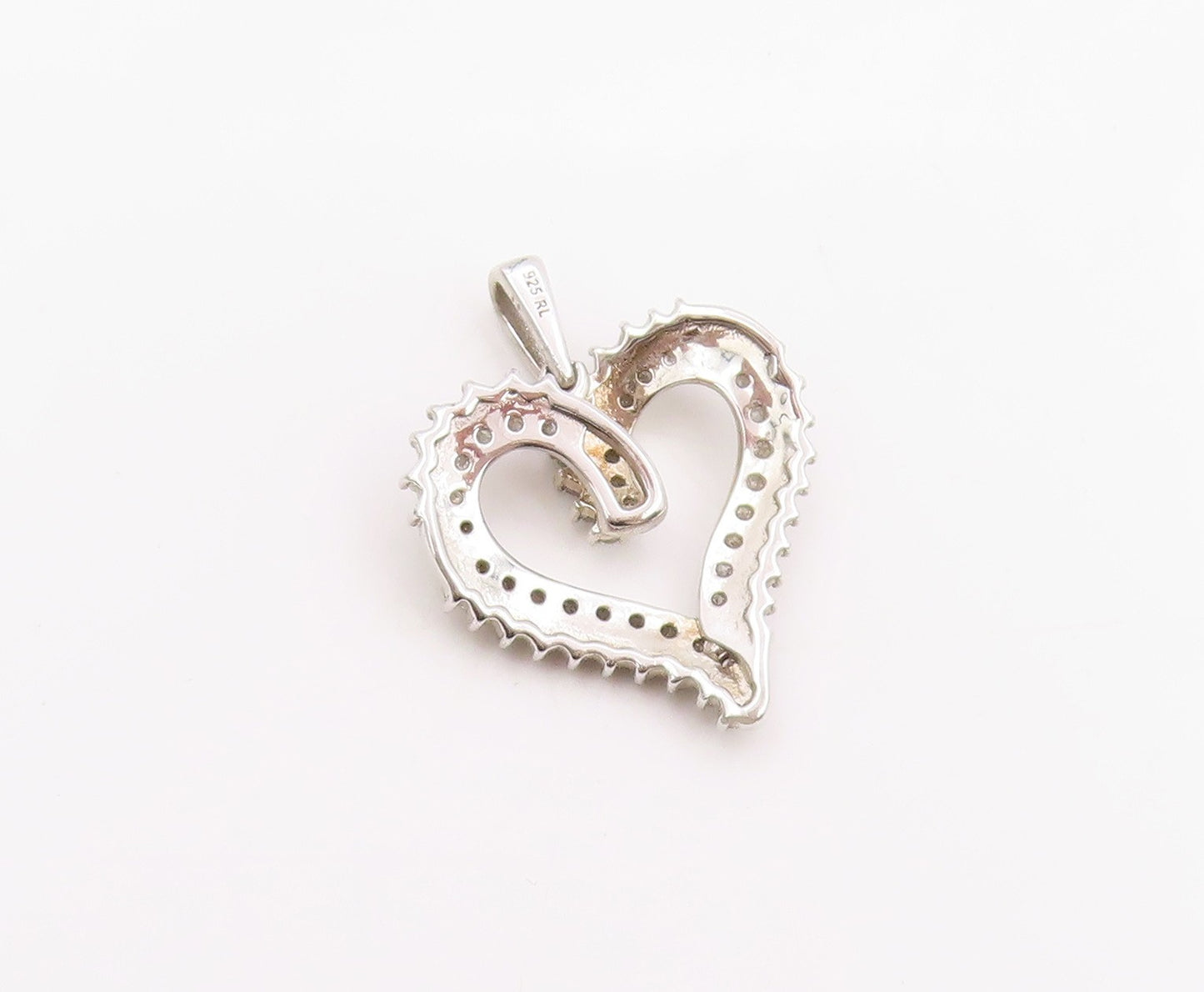 925 Sterling Silver Vintage Pendant Real Diamonds Love Heart Outline  PT26227