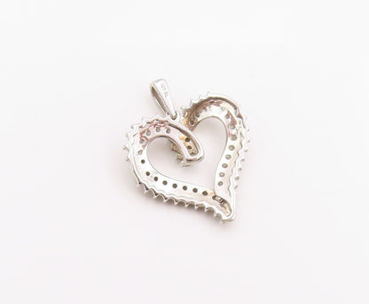 925 Sterling Silver Vintage Pendant Real Diamonds Love Heart Outline  PT26227