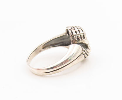 925 Sterling Silver Vintage Ring Carved Gothic Skull & Hands  Sz 13  RG35911