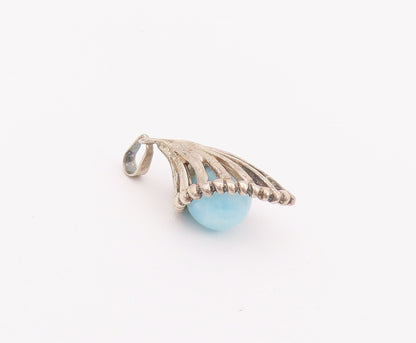 925 Sterling Silver Vintage Pendant Larimar Bead Cutout Drop Beaded Cone PT22800