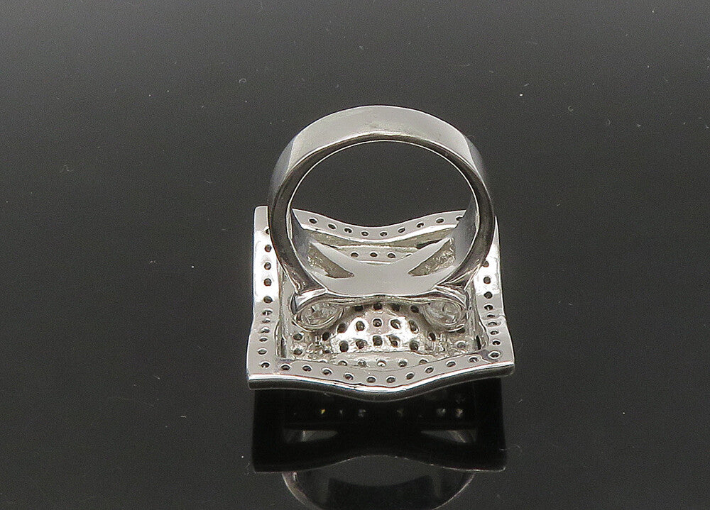 925 Silver  Vintage Cubic Zirconia & Black Spinel Cocktail Ring Sz 9  RG22746