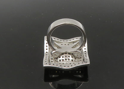925 Silver  Vintage Cubic Zirconia & Black Spinel Cocktail Ring Sz 9  RG22746