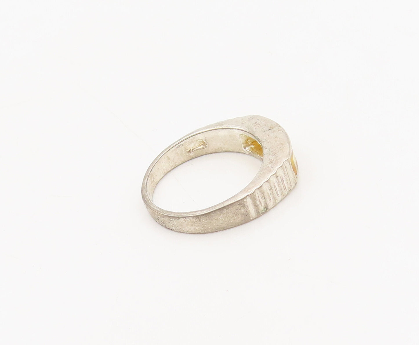 925 Sterling Silver  Vintage Solid Inlay Yellow Square CZ Ring Sz 7  RG27481