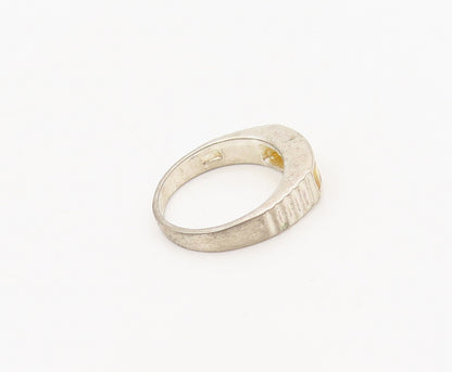 925 Sterling Silver  Vintage Solid Inlay Yellow Square CZ Ring Sz 7  RG27481
