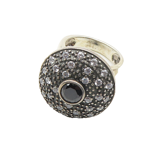 925 Silver  Vintage Hematite & Cubic Zirconia Cocktail Ring Sz 7  RG18412