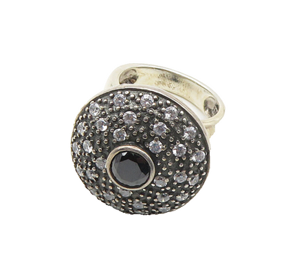 925 Silver  Vintage Hematite & Cubic Zirconia Cocktail Ring Sz 7  RG18412