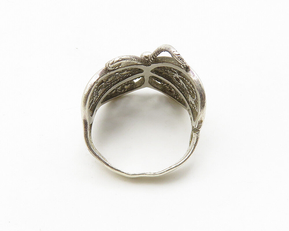 925 Sterling Silver  Vintage Twist Butterfly Motif Band Ring Sz 5  RG10321