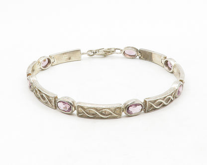 IRELAND 925 Sterling Silver Vintage Amethyst Twist Bar Chain Bracelet BT5136
