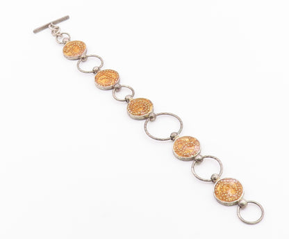 925 Sterling Silver  Vintage Beaded Detail Circle Link Chain Bracelet  BT6248
