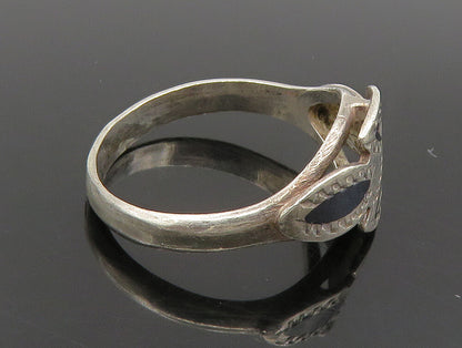EUROPEAN 925 Silver  Vintage Enamel Eyes Etched Face Motif Ring Sz 8.5 RG24216