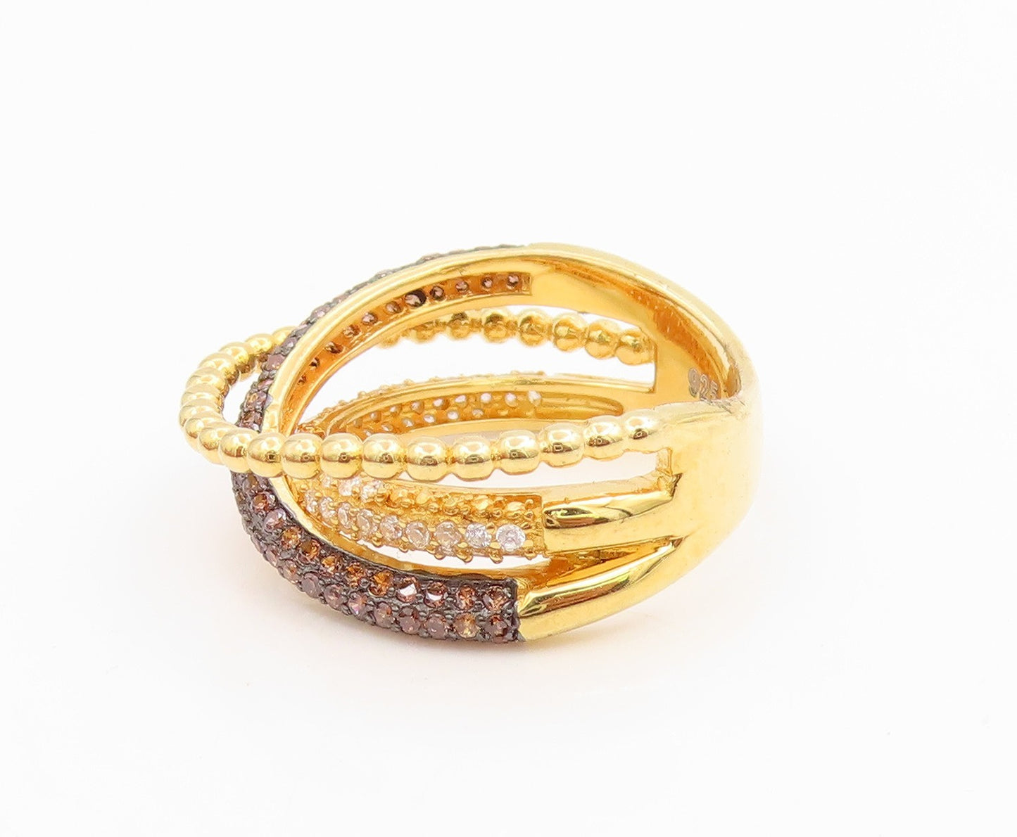925 Sterling Silver Vintage Ring Gold Plated CZ Crossover Band  Sz 7  RG35616