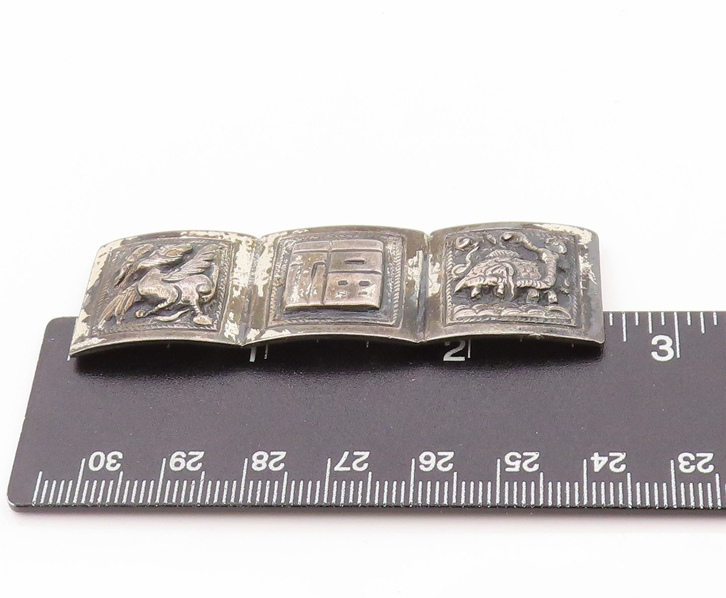 925 Sterling Silver Vintage Brooch Dark Tone Peruvian Storyteller Panel  BP11636