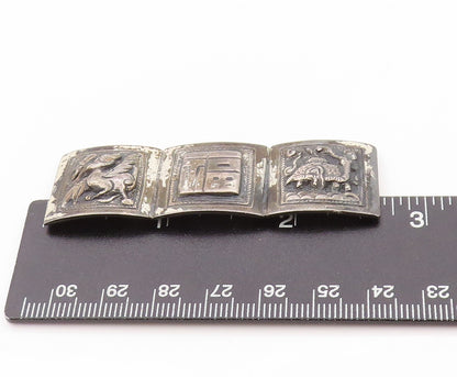 925 Sterling Silver Vintage Brooch Dark Tone Peruvian Storyteller Panel  BP11636