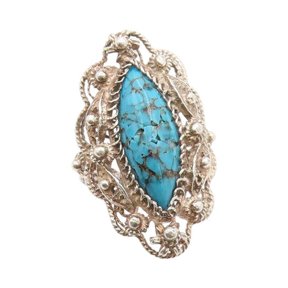 925 Sterling Silver Vintage Ring Turquoise Twisted Floral Cutout  Sz 6  RG33436