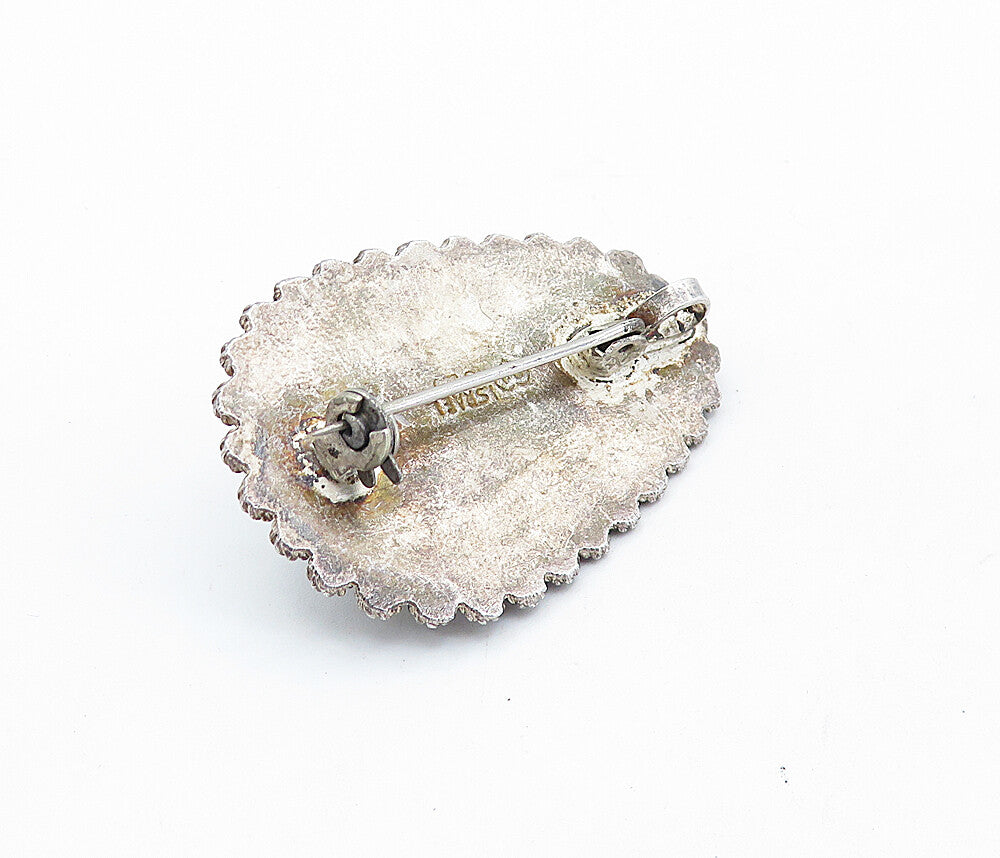 ISRAEL 925 Sterling Silver  Vintage Eilat Stone Twist Border Brooch Pin BP2749