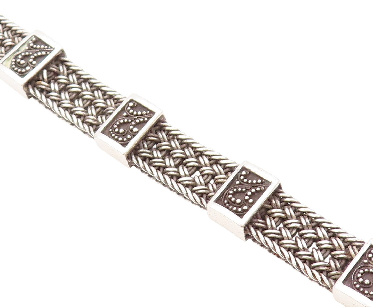 925 Sterling Silver Vintage Bracelet LOIS HILL Dark Tone Carved Chain  BT11175